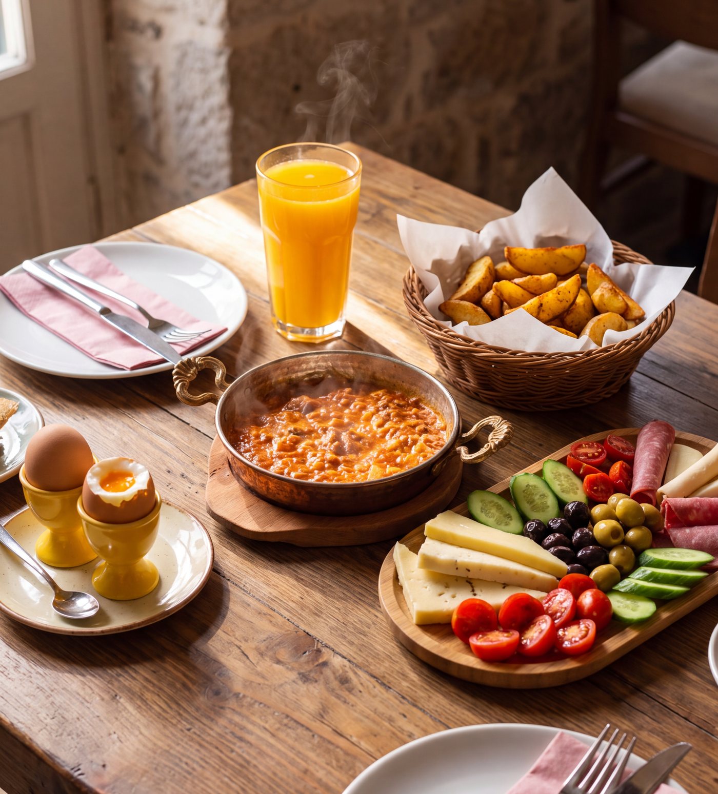 Gedeckter türkischer Frühstückstisch im Café Aşk-ı