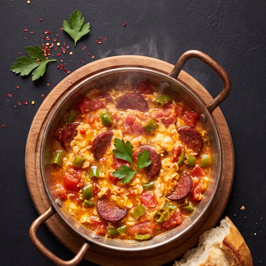 Sucuklu Menemen in der Kupferpfanne